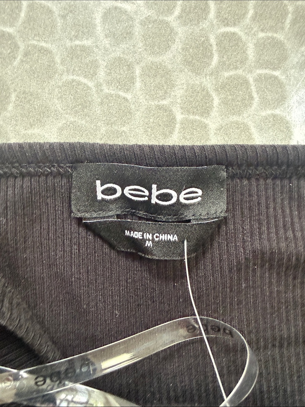 bebe Black Ribbed Rhinestone Logo Halter Tank - Picture 2 of 5